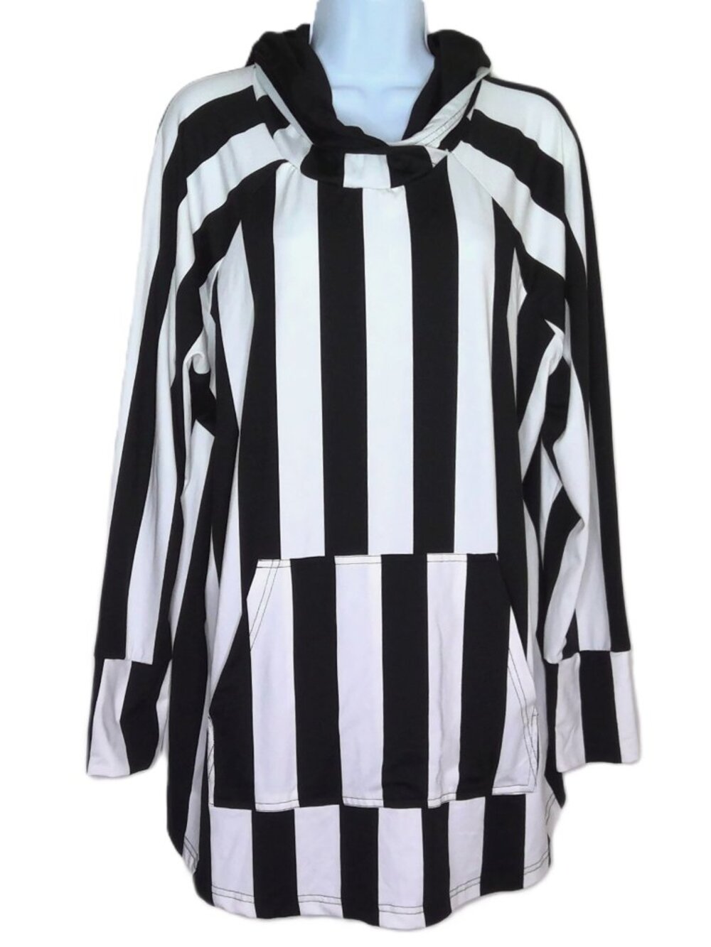 NWT LuLaRoe Hoodie Black & White Stripe Pullover Pockets Stretch Plus Sz 2XL